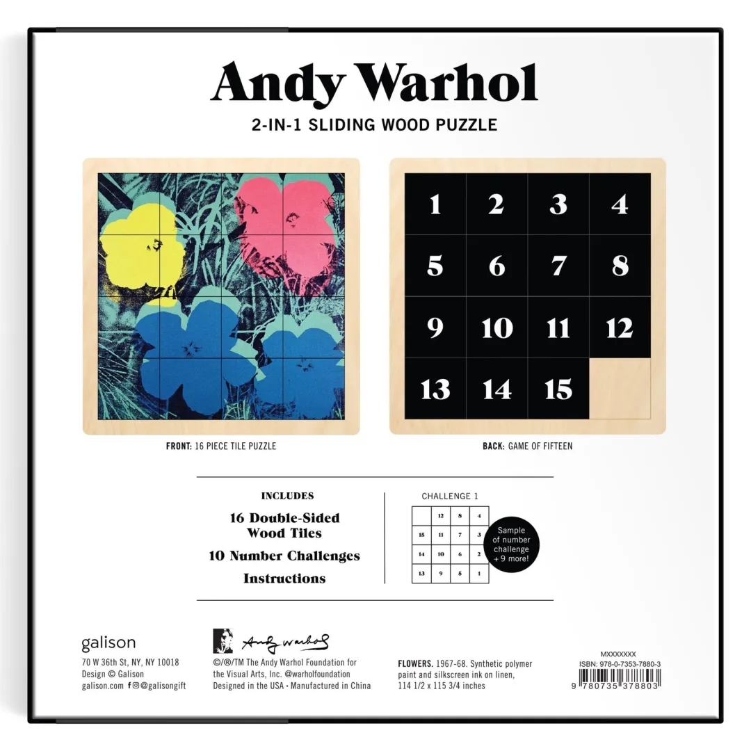Galison Andy Warhol Flowers 2-in-1 Sliding Wood Puzzle