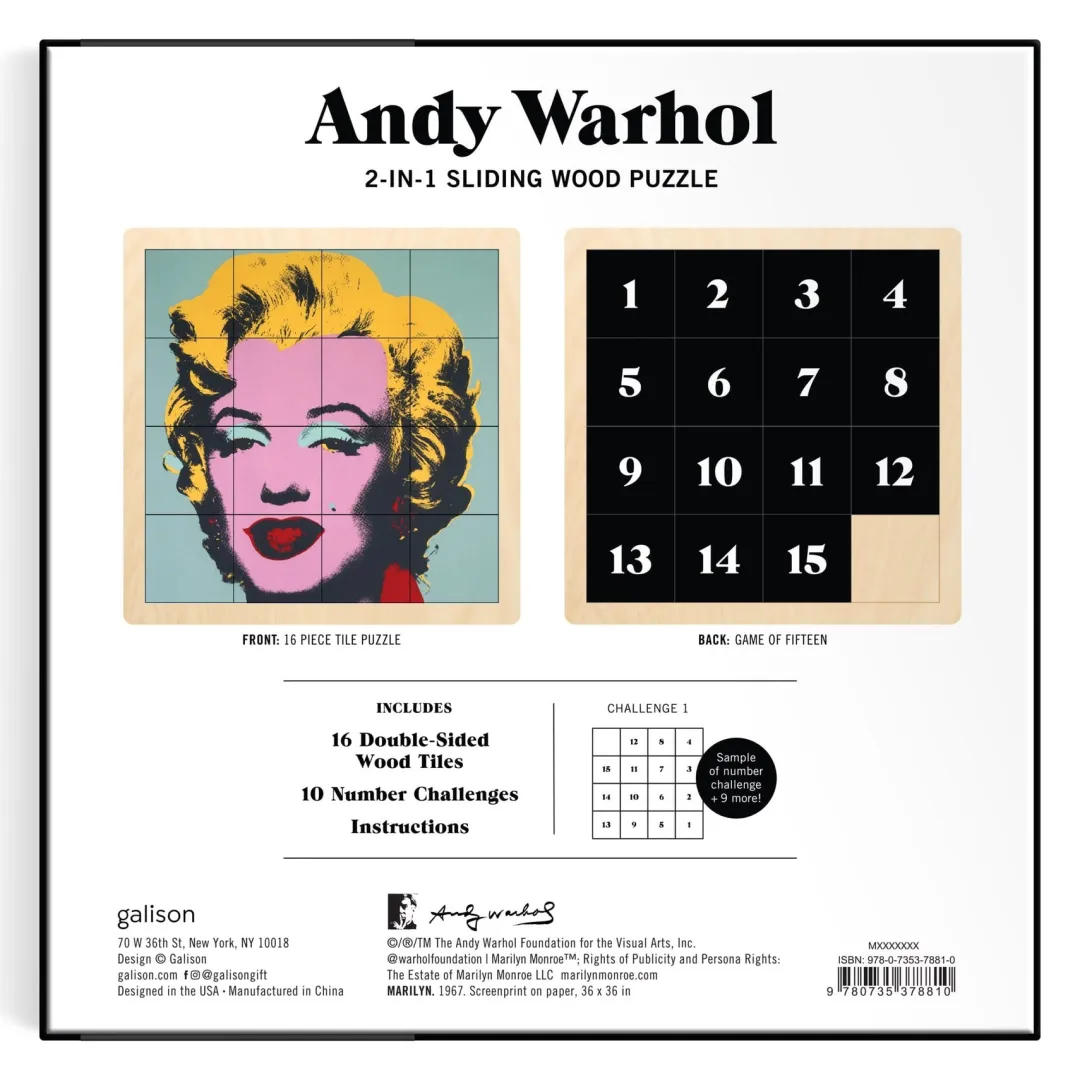 Galison Andy Warhol Marilyn 2-in-1 Sliding Wood Puzzle