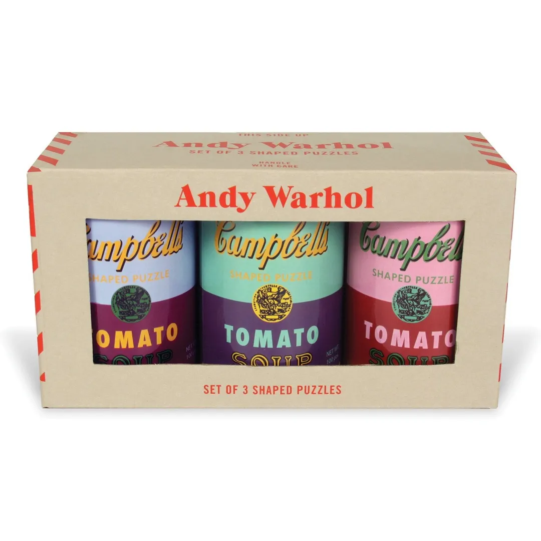 Galison Andy Warhol Soup Cans Set of 3 Shaped Puzzles in Tins