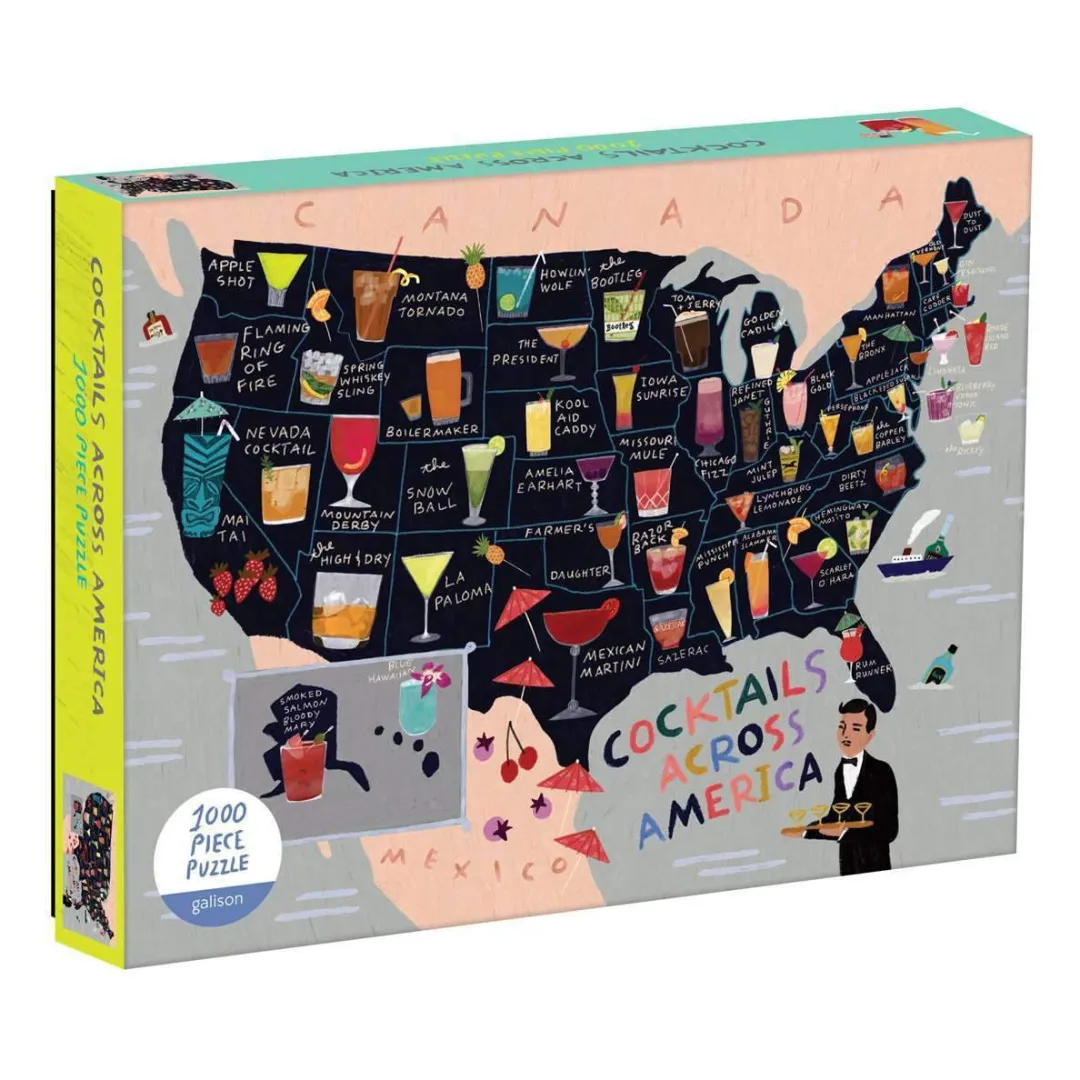 Galison Anne Bentley Cocktail Map Of The USA 1000 Piece Jigsaw Puzzle