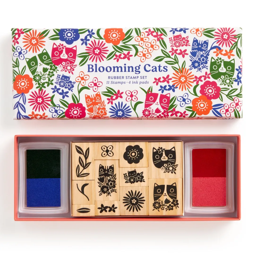 Galison Blooming Cats Rubber Stamp Set