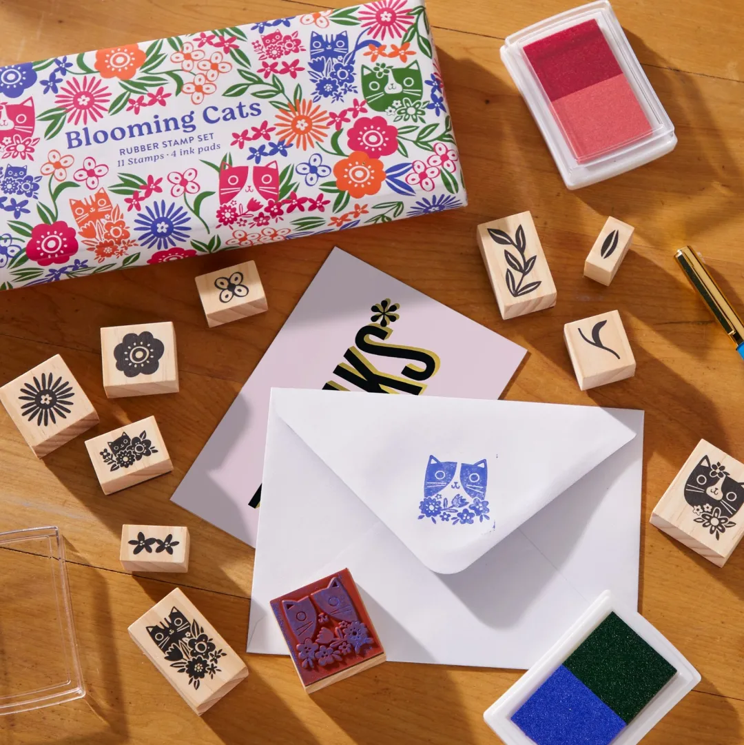 Galison Blooming Cats Rubber Stamp Set