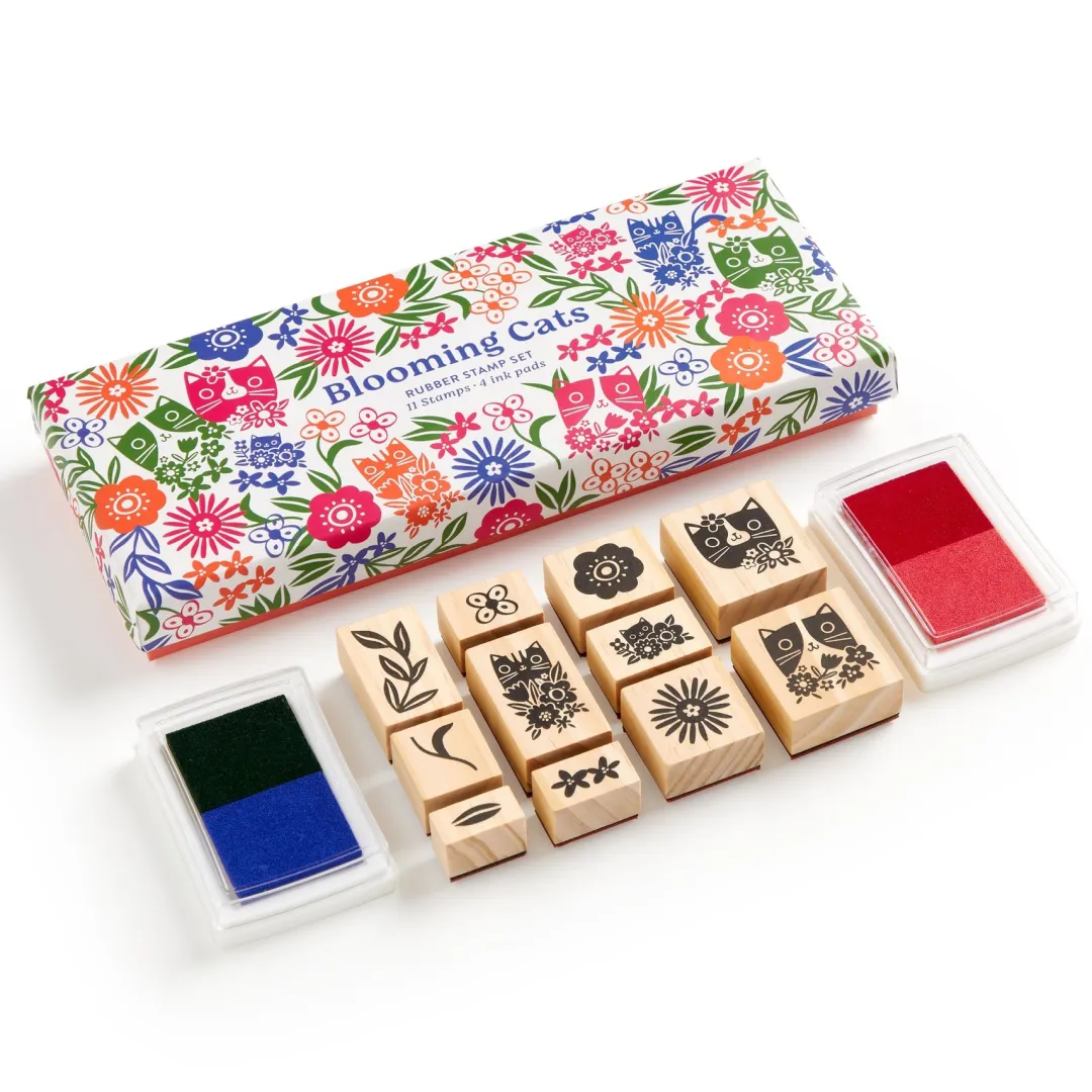 Galison Blooming Cats Rubber Stamp Set