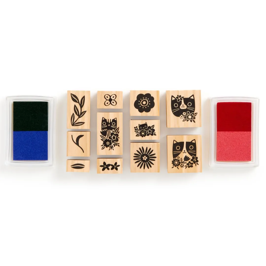 Galison Blooming Cats Rubber Stamp Set