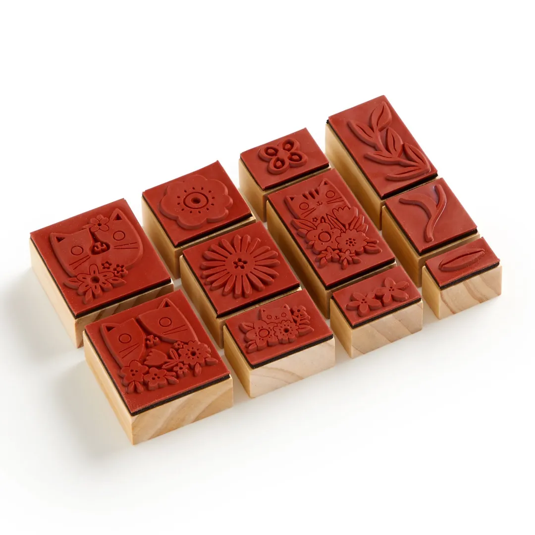 Galison Blooming Cats Rubber Stamp Set