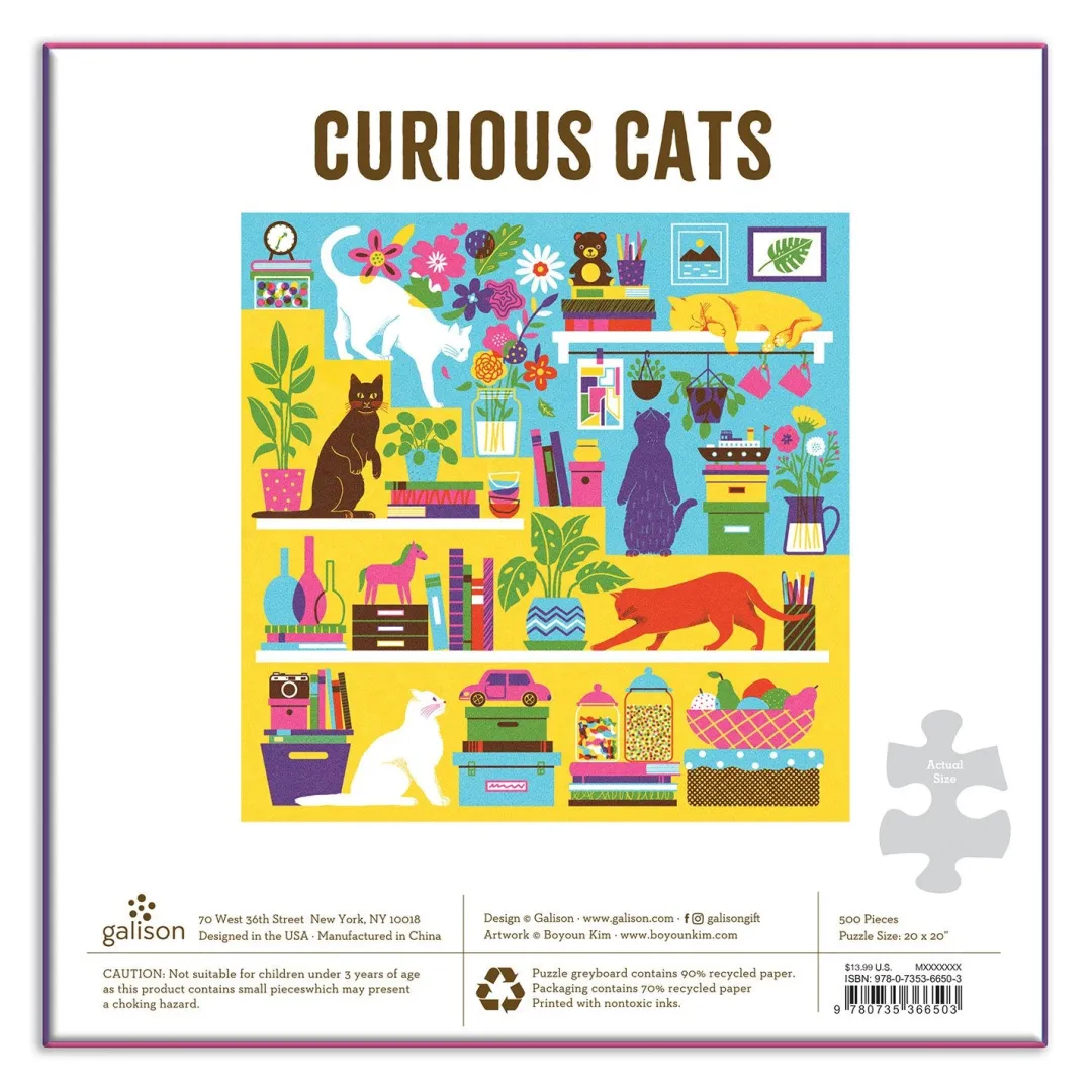 Galison Curious Cats 500 Piece Jigsaw Puzzle