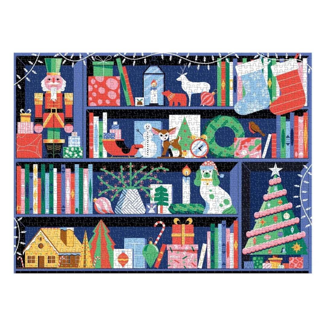 Galison Deck the Shelves 1000 Piece Puzzle in a Square Box