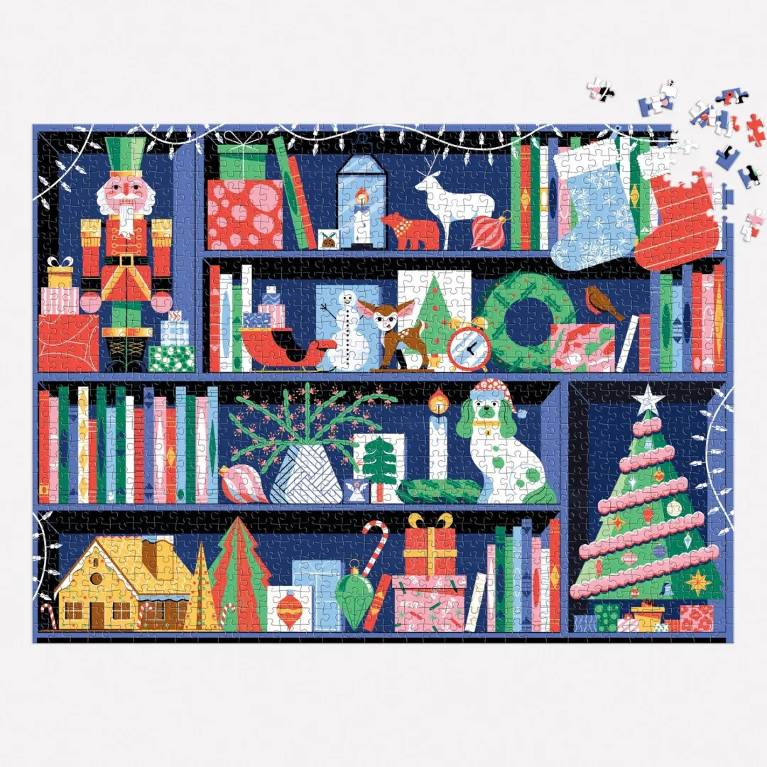 Galison Deck the Shelves 1000 Piece Puzzle in a Square Box