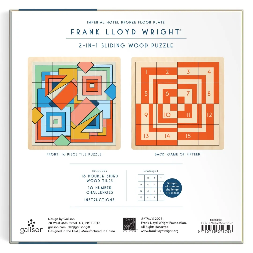 Galison Frank Lloyd Wright Imperial Hotel 2-in-1 Sliding Wood Puzzle