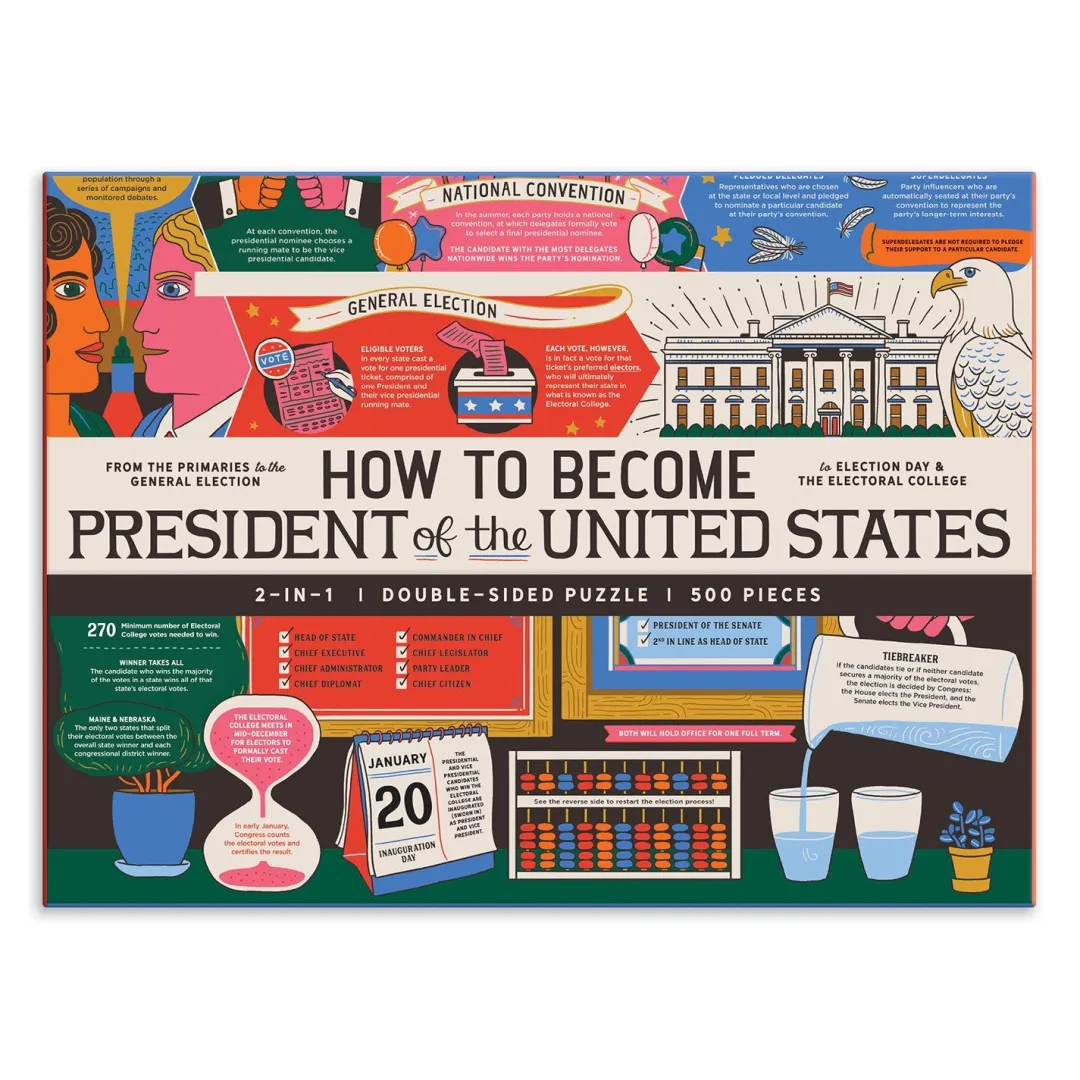 Galison How to Become President of the United States Double-Sided 500 Piece Jigsaw Puzzle