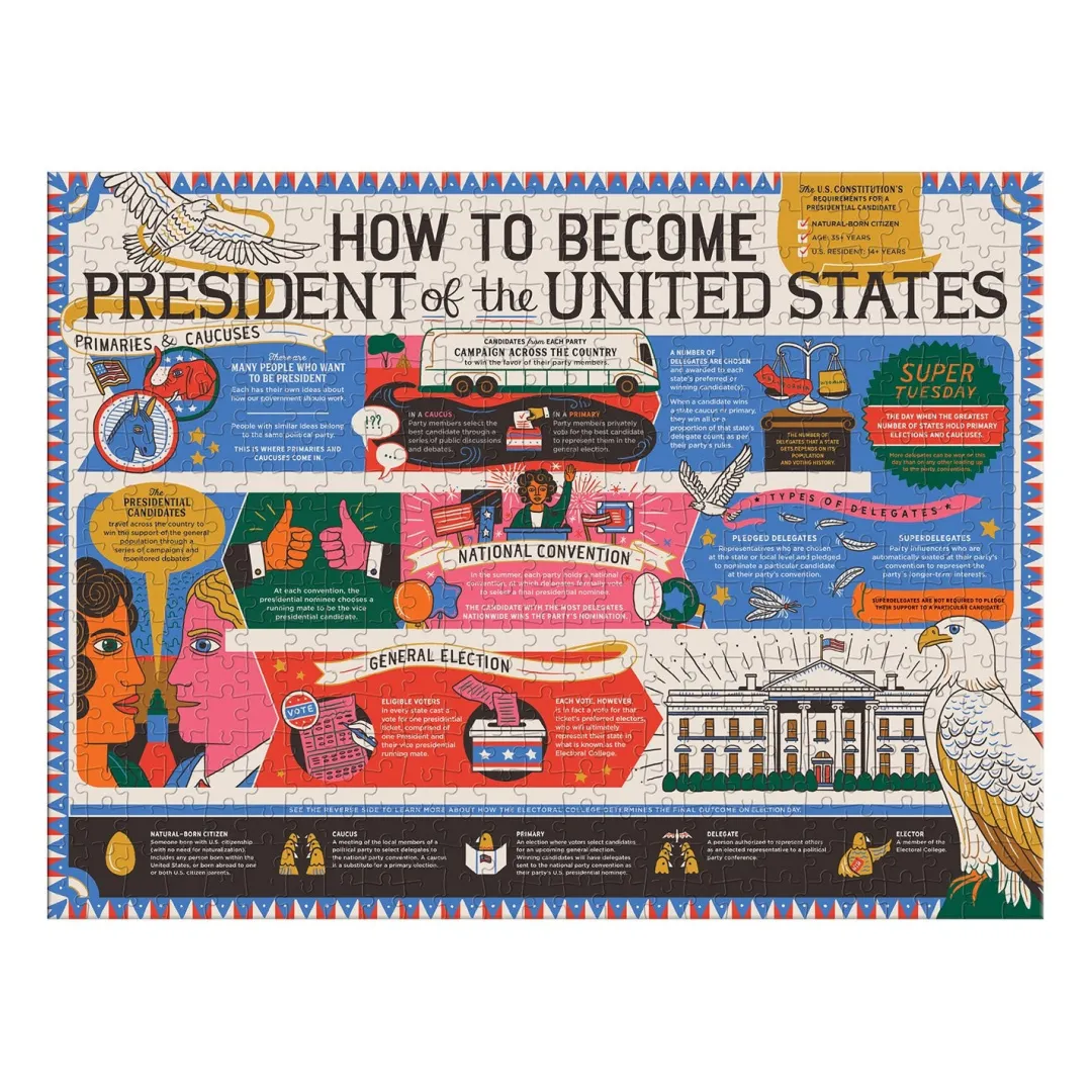 Galison How to Become President of the United States Double-Sided 500 Piece Jigsaw Puzzle