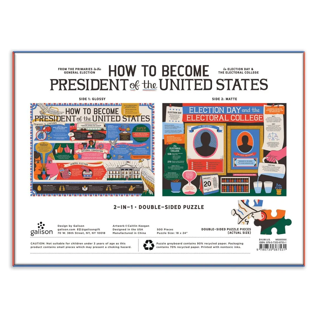 Galison How to Become President of the United States Double-Sided 500 Piece Jigsaw Puzzle