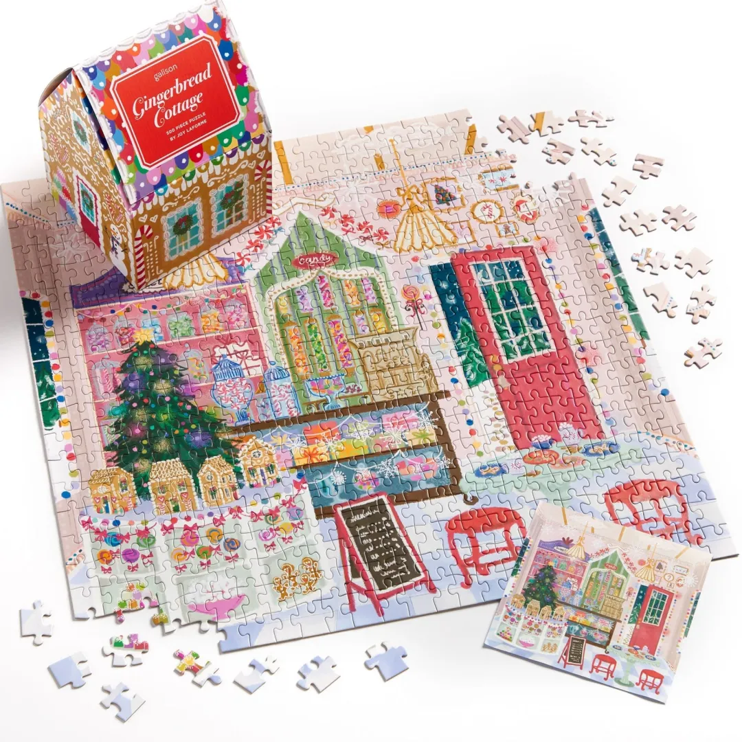 Galison Joy Laforme Gingerbread Cottage 500 Piece Puzzle In A House
