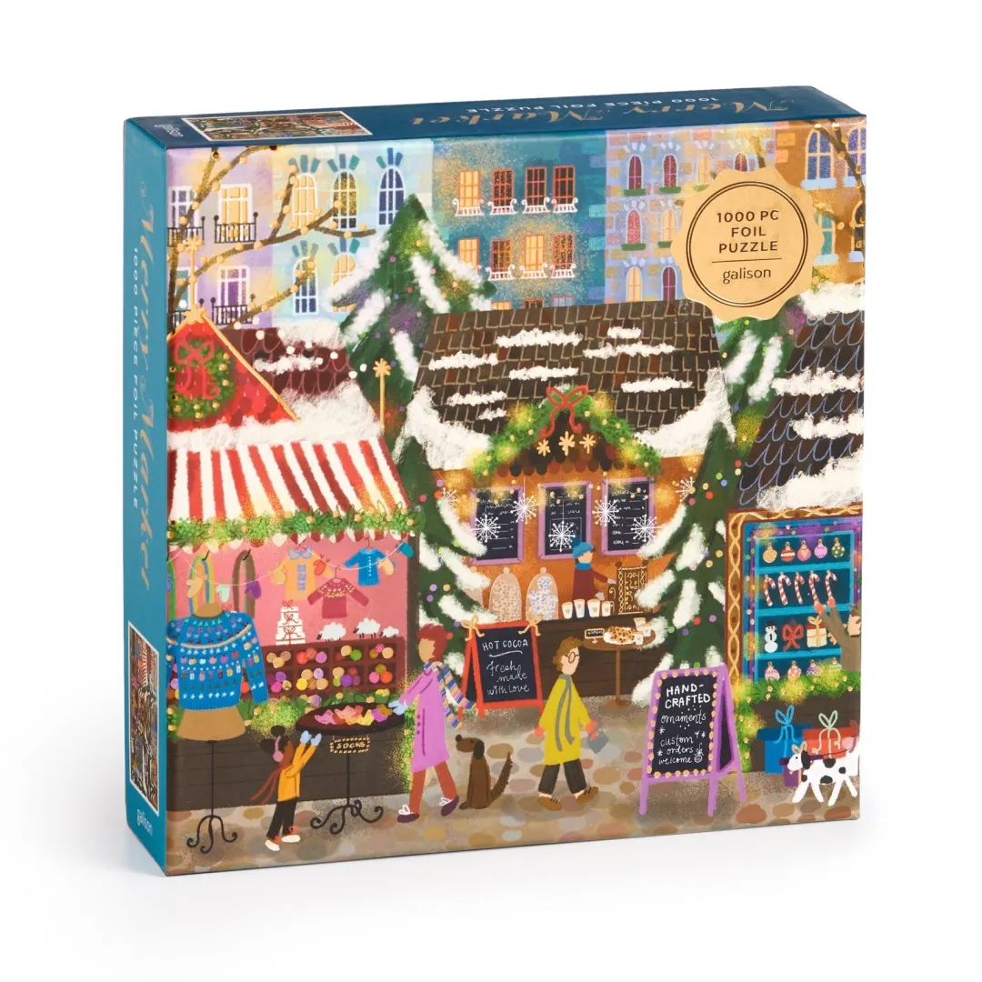 Galison Joy Laforme Merry Market 1000 Piece Foil Puzzle in a Square Box