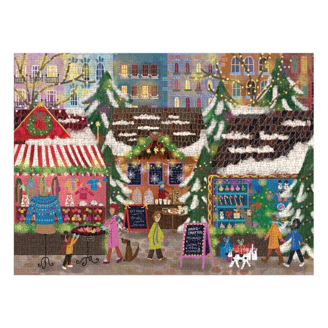 Galison Joy Laforme Merry Market 1000 Piece Foil Puzzle in a Square Box