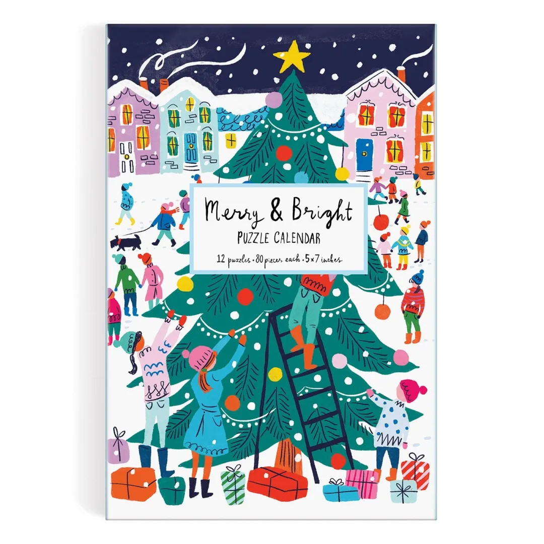 Galison Louise Cunningham Merry and Bright 12 Days of Christmas Advent Puzzle Calendar