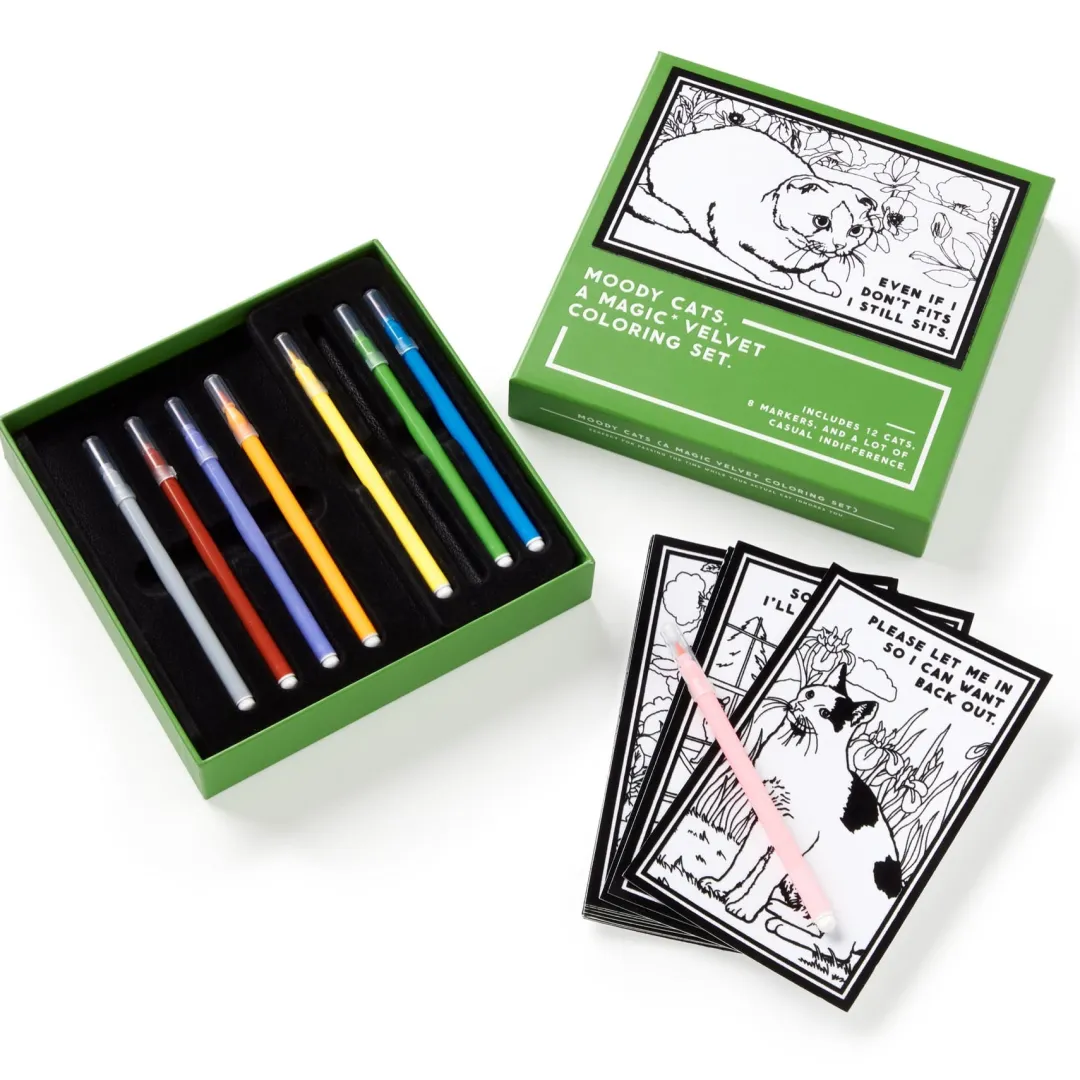 Galison Moody Cats Magic Velvet Coloring Set
