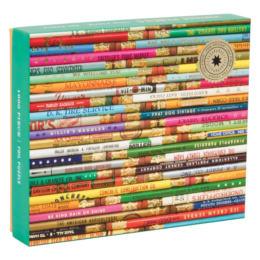 Galison Phat Dog Vintage Pencils 1000 Piece Foil Stamped Jigsaw Puzzle