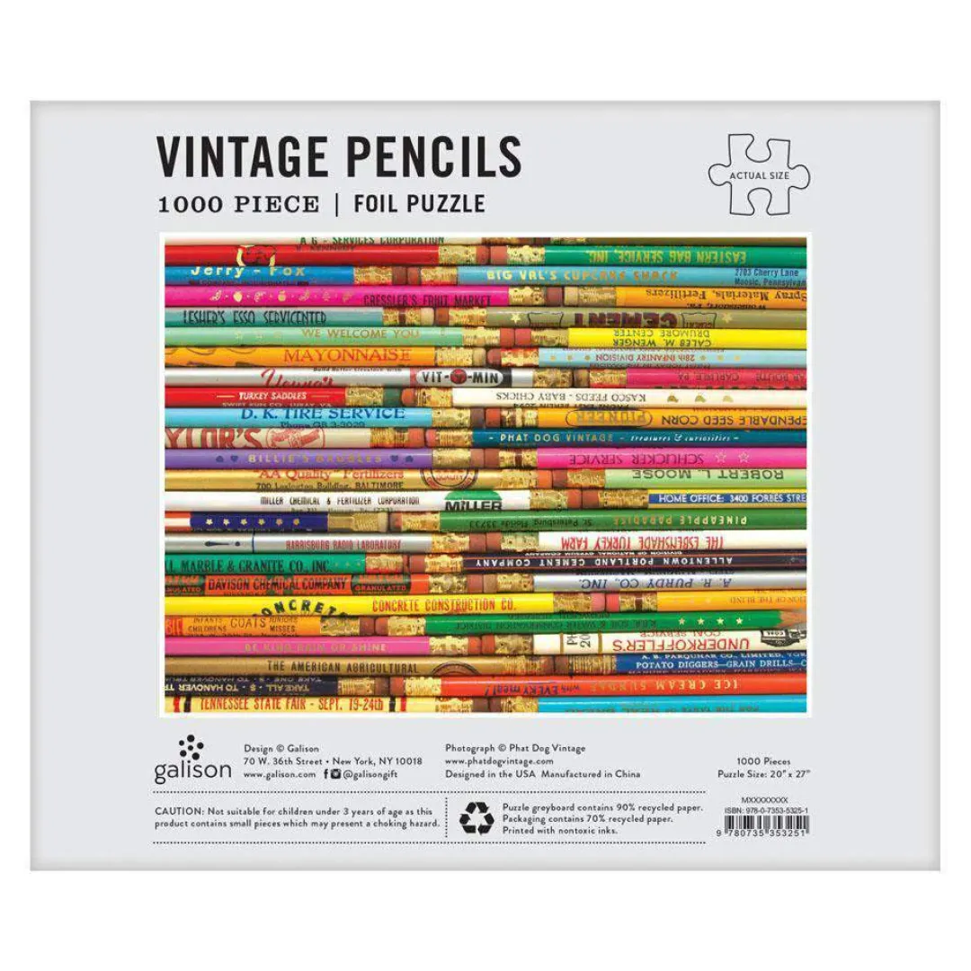 Galison Phat Dog Vintage Pencils 1000 Piece Foil Stamped Jigsaw Puzzle