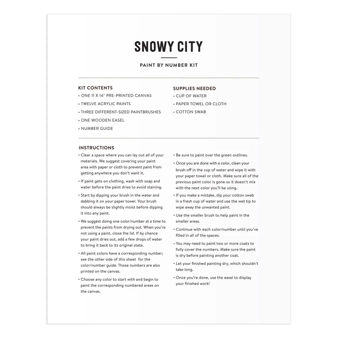 Galison Snowy City 11x14 Paint by Number Kit