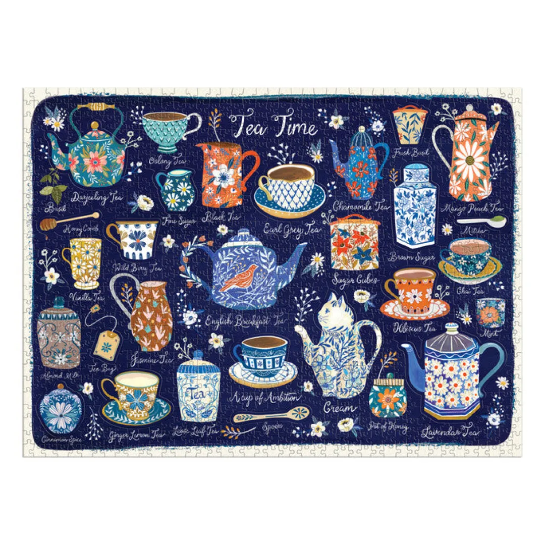 Galison Tea Time 1000 Piece Puzzle with Shaped Pieces