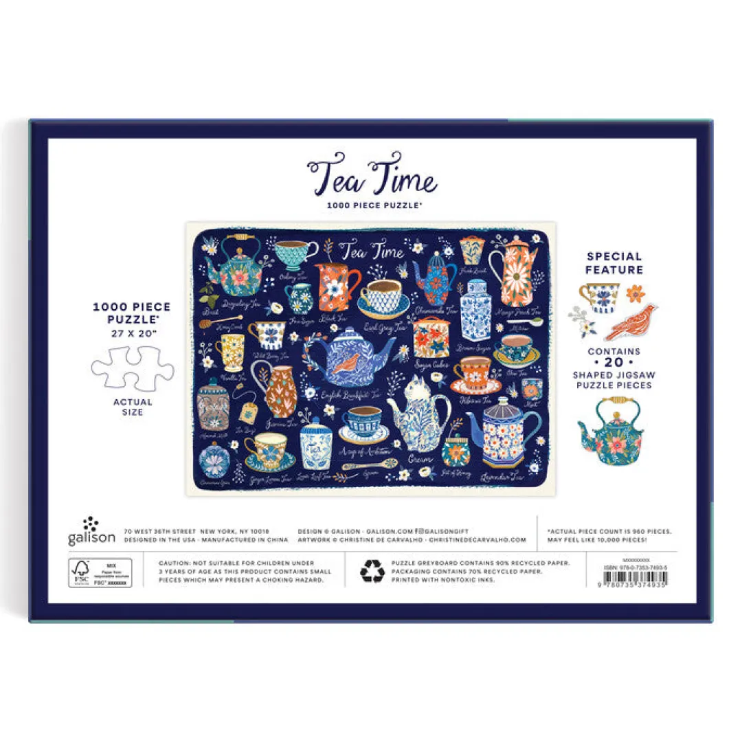 Galison Tea Time 1000 Piece Puzzle with Shaped Pieces