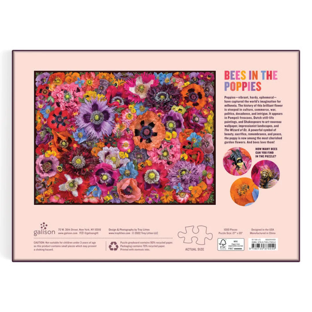 Galison Troy Litten Bees in the Poppies 1000 Piece Puzzle