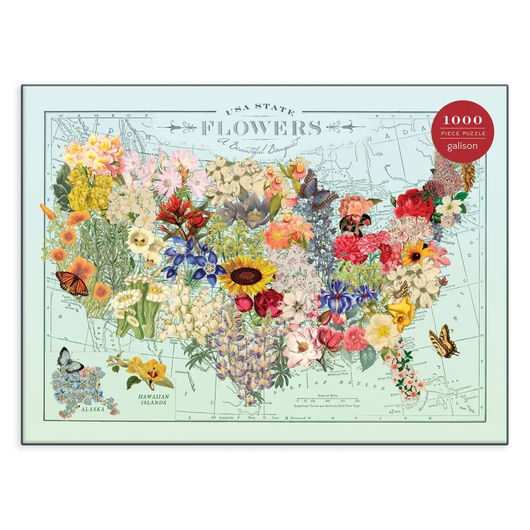 Galison Wendy Gold USA State Flowers 1000 Piece Jigsaw Puzzle