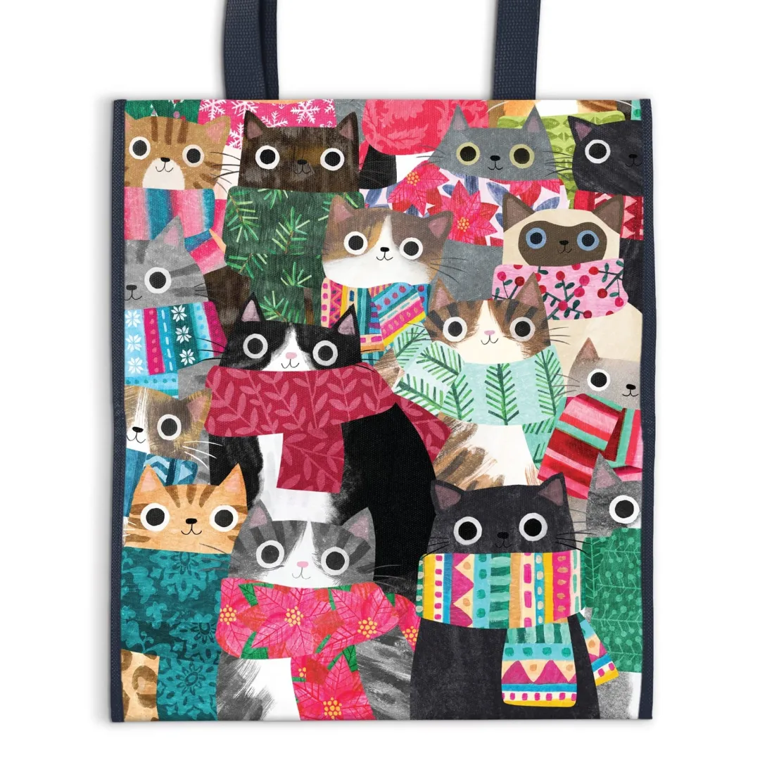 Galison Wintry Cats Reusable Shopping Bag